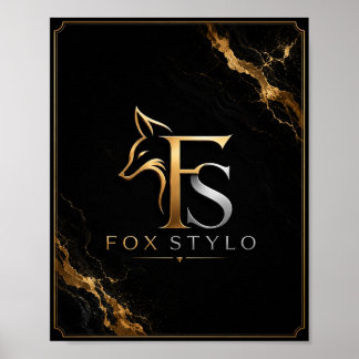 Luxus-Schwarz- und Gold-FoxStylo-Logo-Wandkunst – Poster