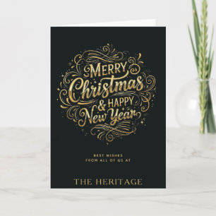 Luxus Schwarz und Gold Frohe Weihnachten & Neues J Karte