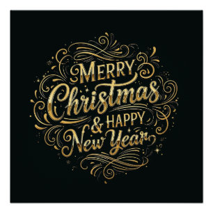 Luxus Schwarz und Gold Frohe Weihnachten & Neues J Poster
