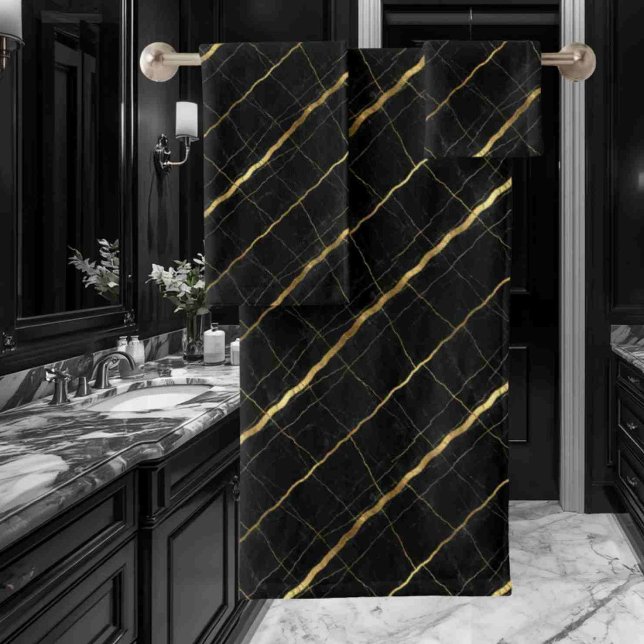 Luxus-Schwarz und Gold-Marmor Badhandtuch Set (Von Creator hochgeladen)