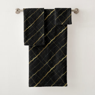 Luxus-Schwarz und Gold-Marmor Badhandtuch Set