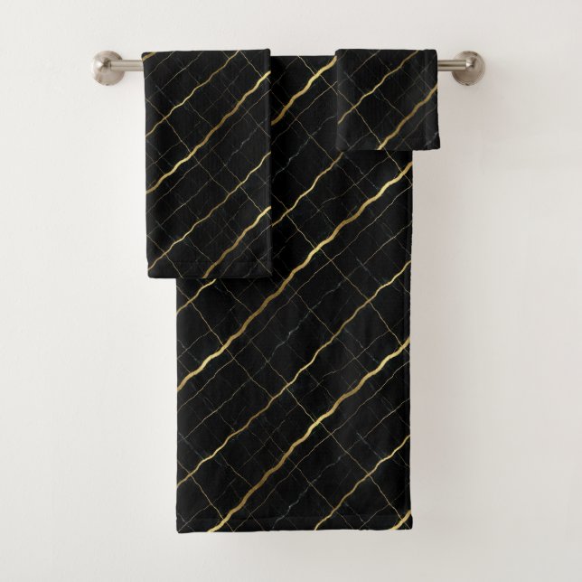 Luxus-Schwarz und Gold-Marmor Badhandtuch Set (Insitu)