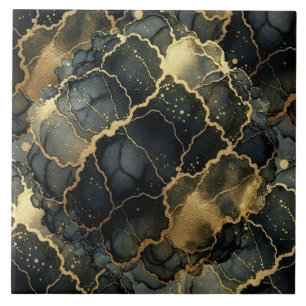 Luxus-Schwarz- und Goldmarmor-Alkohol-Tinte Fliese