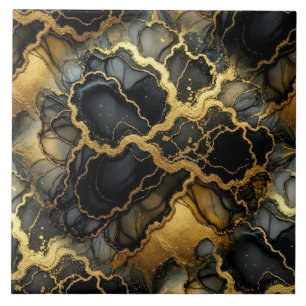 Luxus-Schwarz- und Goldmarmor-Alkohol-Tinte Fliese