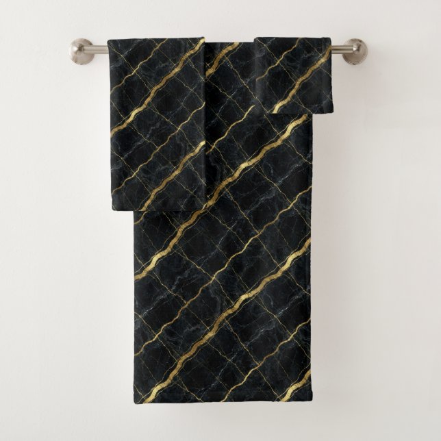 Luxus-Schwarz und Goldmarmor Badhandtuch Set (Insitu)