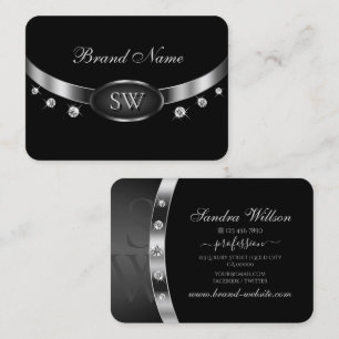 Luxus Schwarz und Silber mit Initials Rhinestones Visitenkarte