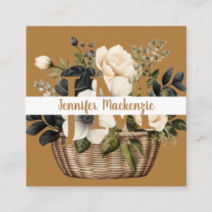 Luxus Schwarz und Weiß Gold Floral Quadratische Visitenkarte