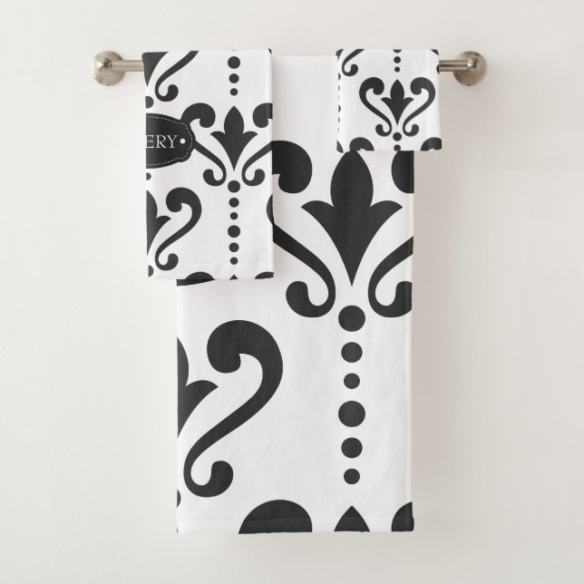 Luxus Schwarz und Weiß Personalisiert Badhandtuch Set (Insitu)