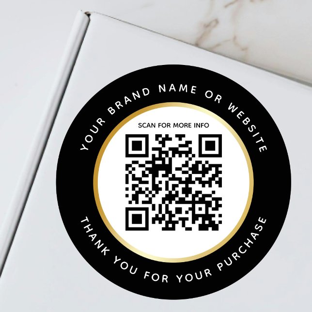 Luxus Schwarz-weiß Gold Stroke Scannable QR Code Runder Aufkleber (Von Creator hochgeladen)