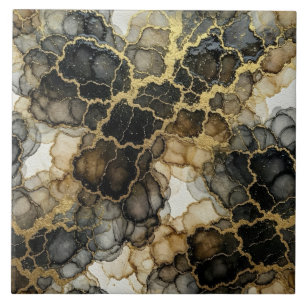 Luxus-Schwarz, Weiß und Gold-Marmor-Alkohol-Tinte Fliese