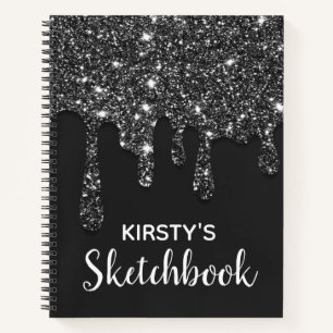 Luxus-Schwarze Glitter-Skizze tropfend Notizbuch