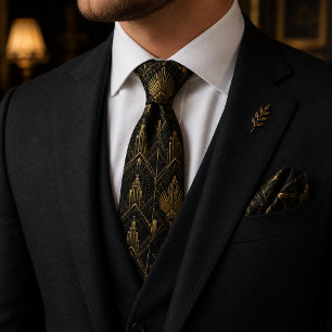 Luxus-Schwarze-Gold-Art-Deco-Gatsby-Hochzeit Krawatte