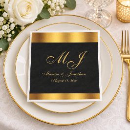 Luxus-Schwarze-Gold-Kalligrafie-Monogramm-Hochzeit Serviette