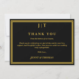 Luxus schwarze & goldene Monogramm-Hochzeit Danke