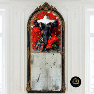Luxus-Schwarze Gothic-Korsett-Puppe Rote Florale D Seidenpapier
