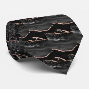 Luxus-Schwarze-Roségold-Faux-Glitter-Faux-Seide Krawatte