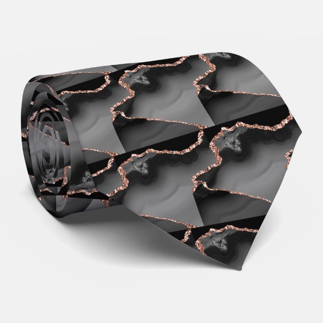 Luxus-Schwarze-Roségold-Faux-Glitter-Faux-Seide Krawatte (Gerollt)