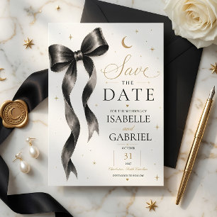 Luxus-Schwarze-Schleife Save-the-Date-Karte Eleg Einladung