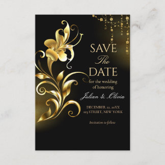 Luxus-Schwarze-und-Gold-Blumen-Save-the-Date-Karte Begleitkarte