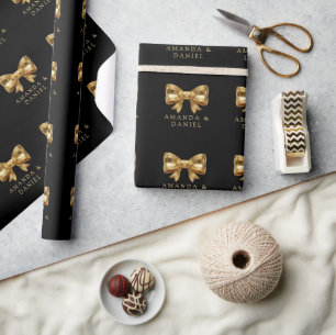Luxus Schwarze und Goldene Goldene Bogen Hochzeit Geschenkpapier