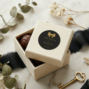 Luxus Schwarze und Goldene Goldene Bogen Hochzeit Runder Aufkleber