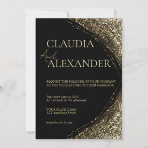 Luxus schwarze und goldene Herz Hochzeit Einladung