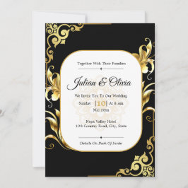 Luxus-Schwarze-und-Goldene-Royale-Hochzeit Einladung