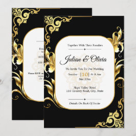 Luxus-Schwarze-und-Goldene-Royale-Hochzeit Einladung