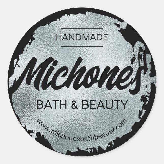 Luxus Schwarzer Silberstreifen Foil Modernes, maßg Runder Aufkleber (Vorderseite)