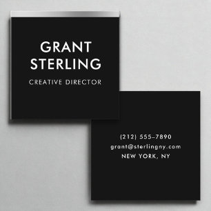 Luxus Schwarzer Silberstreifen Minimal Typografie Quadratische Visitenkarte