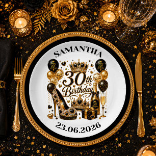 Luxus-Schwarzes-Gold-Glitter 30. Geburtstagsfeier- Pappteller