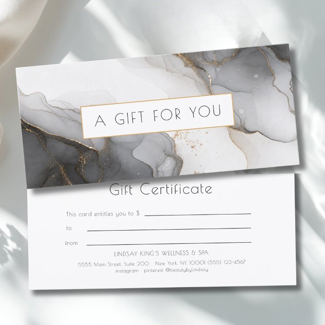 Luxus-Schwarzes-Graues-Gold-Marmor-Geschenkgutsche (Luxury Black Gray Gold Marble Gift Certificate)