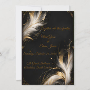Luxus-Schwarzgold-Abstrakt-Feder-Hochzeit Einladung