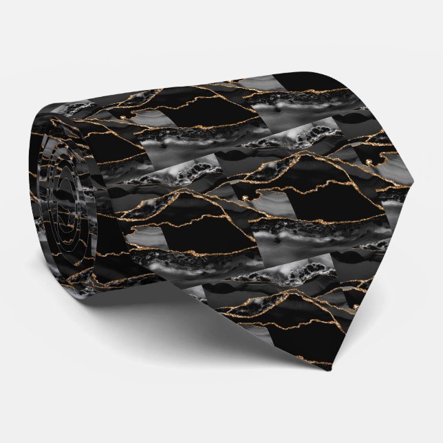 Luxus-Schwarzgold-Faux-Glitter-Faux-Seide Krawatte (Gerollt)