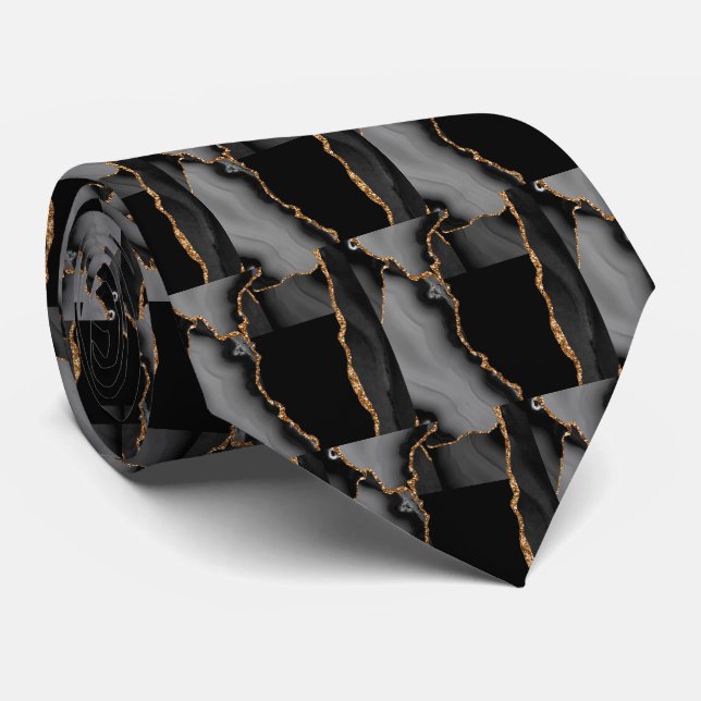 Luxus-Schwarzgold-Faux-Glitter-Faux-Seide Krawatte (Gerollt)