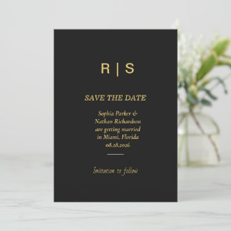 Luxus-Schwarzgold-Monogramm-Karte zur Vorabanzeige Save The Date
