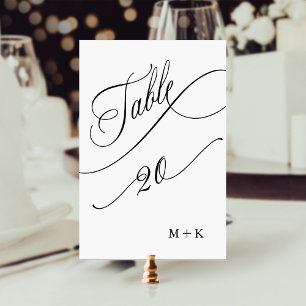 Luxus Script Black and White Wedding Number 20, Tischnummer