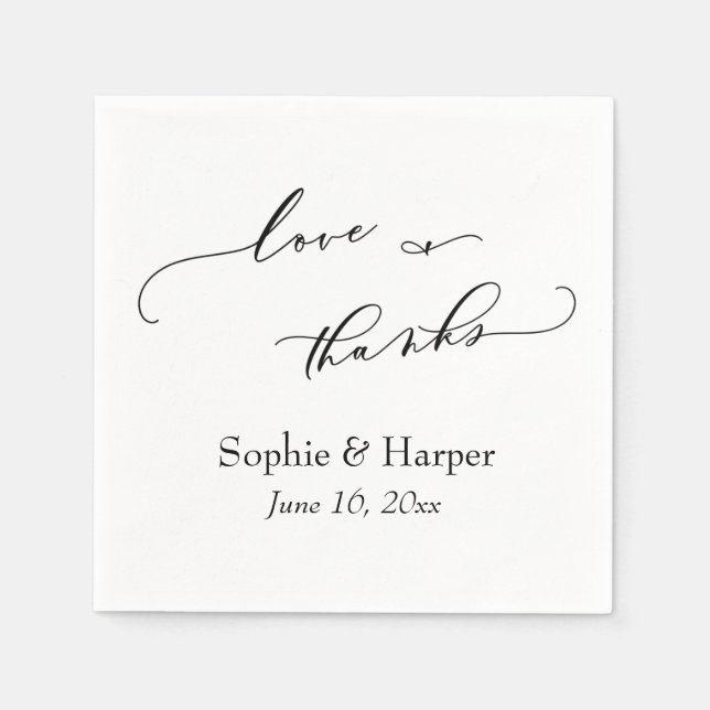 Luxus Script Einfache Typografie Liebe & Danke Serviette (Vorderseite)