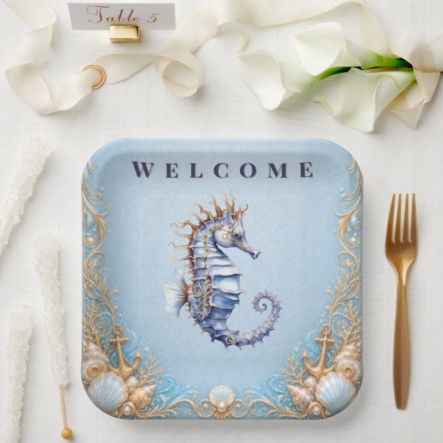 Luxus-Seepferdchen-Strand-Hochzeits-Picknick-Liefe Pappteller (Hochzeit)