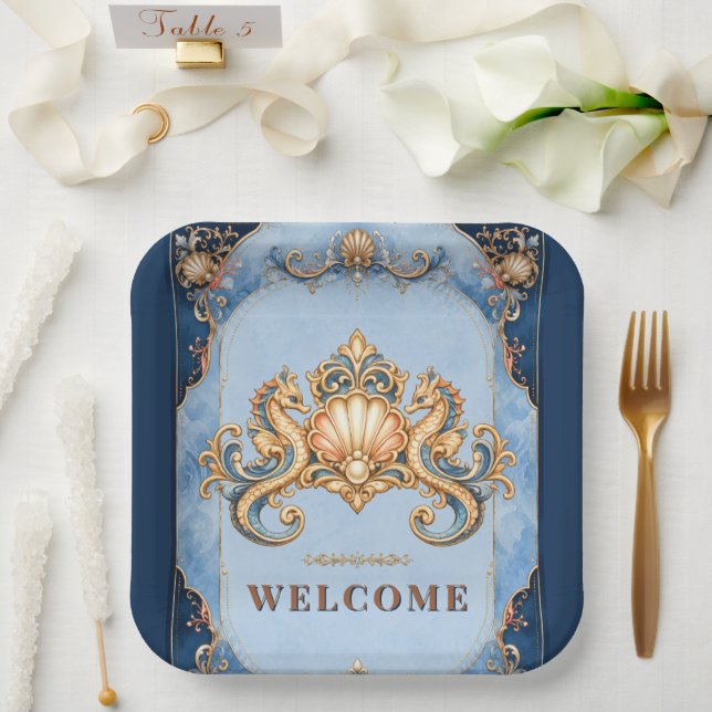 Luxus-Seepferdchen-Themen-Strandpicknick-Lieferung Pappteller (Hochzeit)