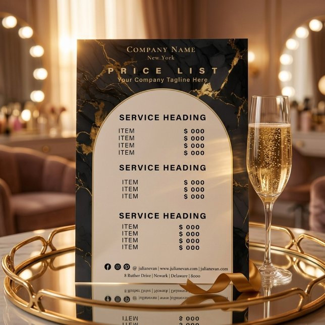 Luxus-Servicepreisliste aus schwarzem Goldachat (Luxury Black Gold Agate Beauty Service Price List )