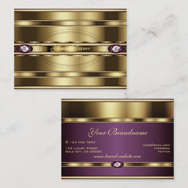 Luxus Shimmery Gold und Lila Glitzy Rhinestones Visitenkarte (Vorne/Hinten)