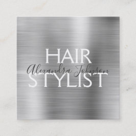 Luxus Silber Brushed Metal Haar Stylist Quadratische Visitenkarte