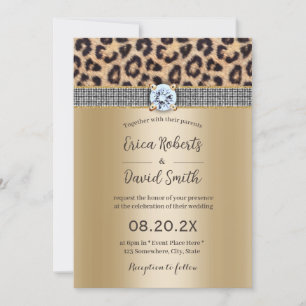 Luxus-Silber-Diamant-Gürtel Gold & Leopard-Hochzei Einladung