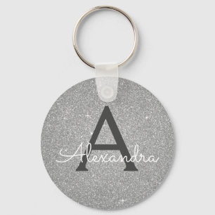 Luxus-Silber-Glitter & -Funkeln-Monogramm Schlüsselanhänger