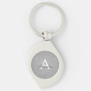Luxus-Silber-Glitter & -Glanz Monogramm Schlüsselanhänger