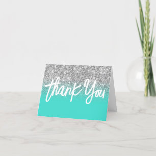 Luxus-Silber-Glitter-Turquoise-Ombre Dankeskarte