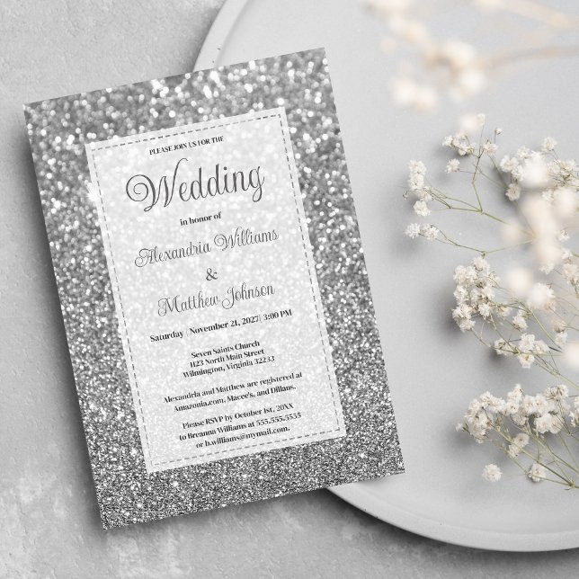 Luxus-Silber-Glitzer-Hochzeit  Einladung (Luxury silver sparkly glitter glam Wedding )