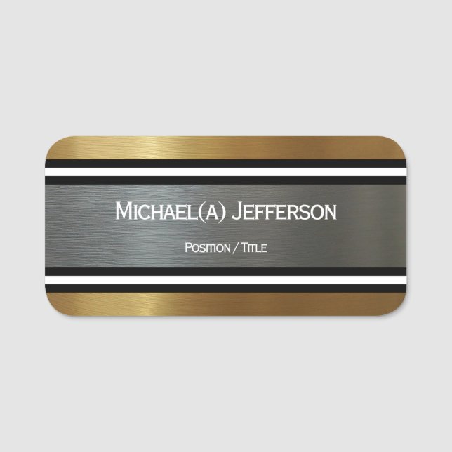 Luxus Silber & Gold Bürste: Schwarz-weiß gestreift Namensschild (Vorderseite)