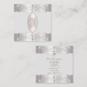 Luxus-Silber-Roségold-Verzierte Ornamente Monogram Quadratische Visitenkarte